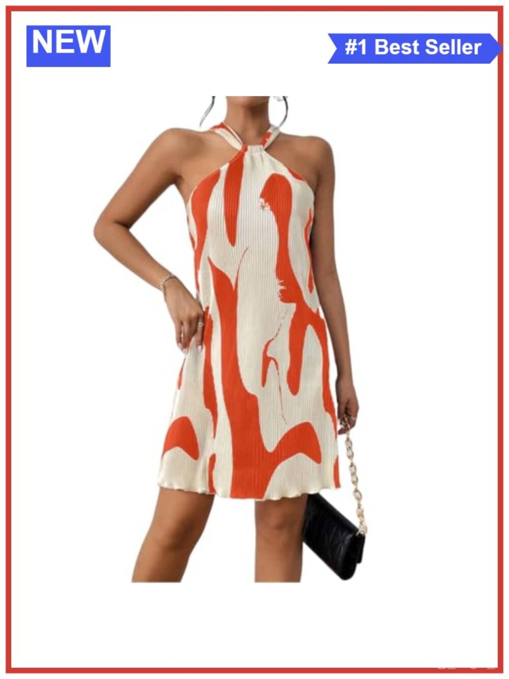 Women's Halter Neck Sleeveless Mini A-Line Pleated Summer Party Dress